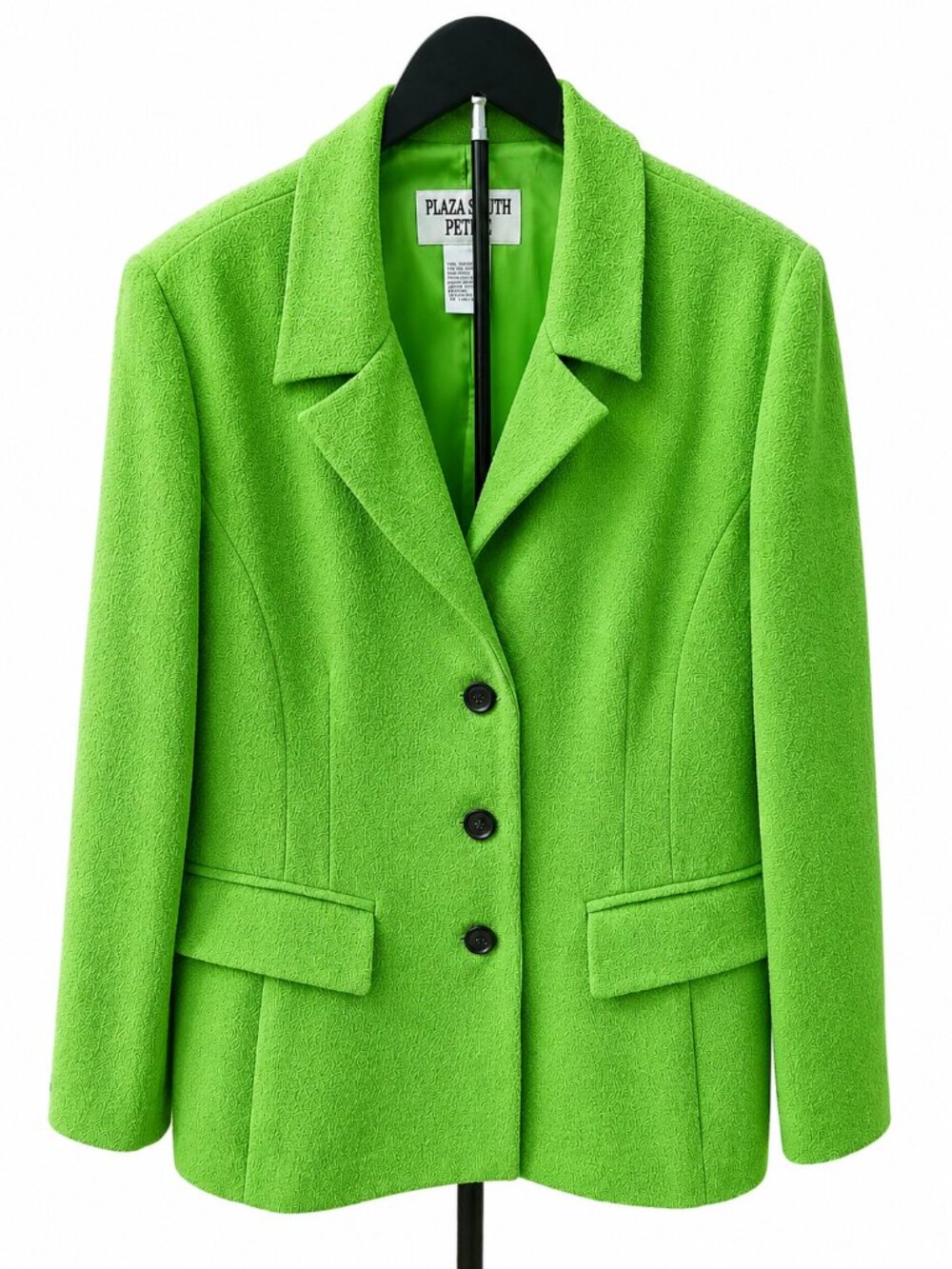 Plaza South Lime Green Blazer Jacket Sz 16 Textured Chartreuse Vintage 90s Y2K